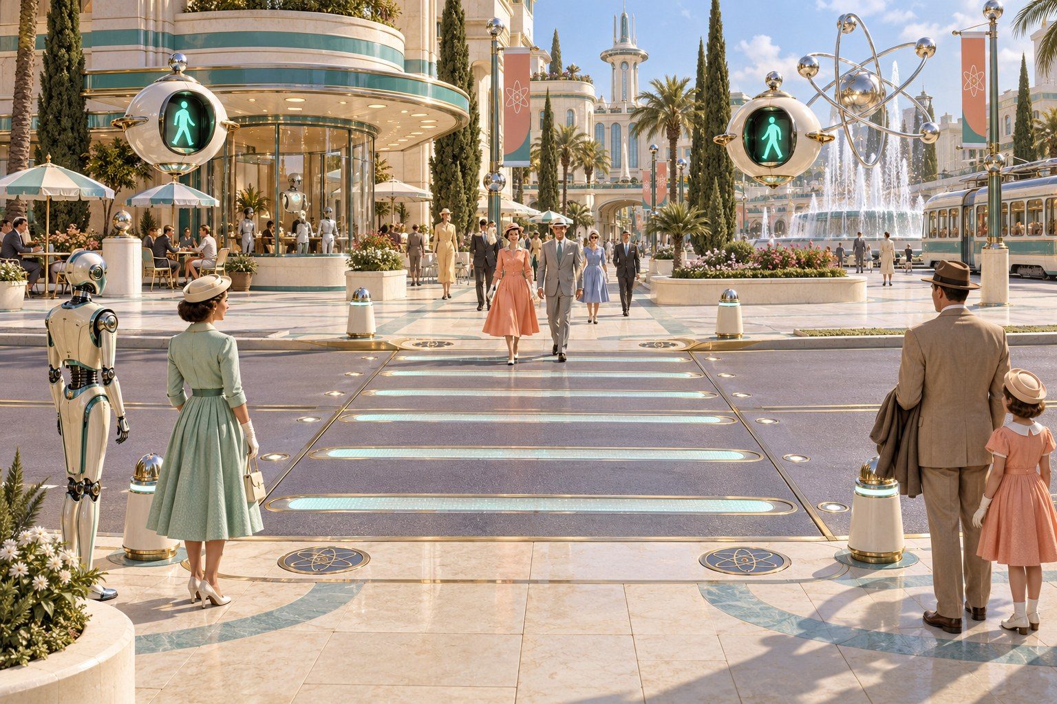 Eye-level concept of the café crossing